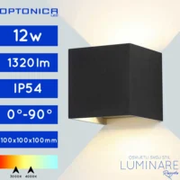 VANJSKA LED ZIDNA SVJETILJKA 12W IP54 PODESIVA KVADRATNA CRNA