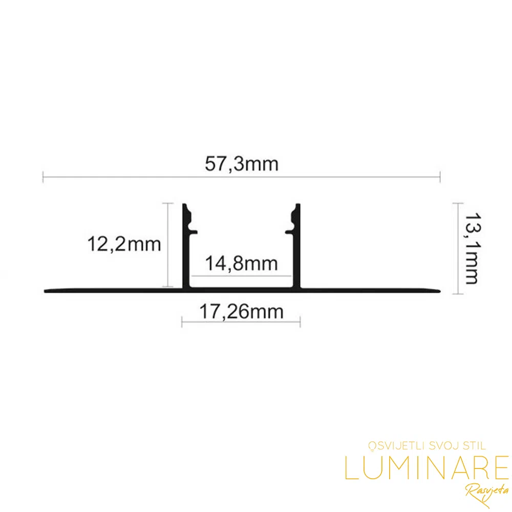 ALU. PROFIL ZA LED TRAKU UGRADBENI UNUTARNJI 2m 17.2x13.1mm - Slika 2