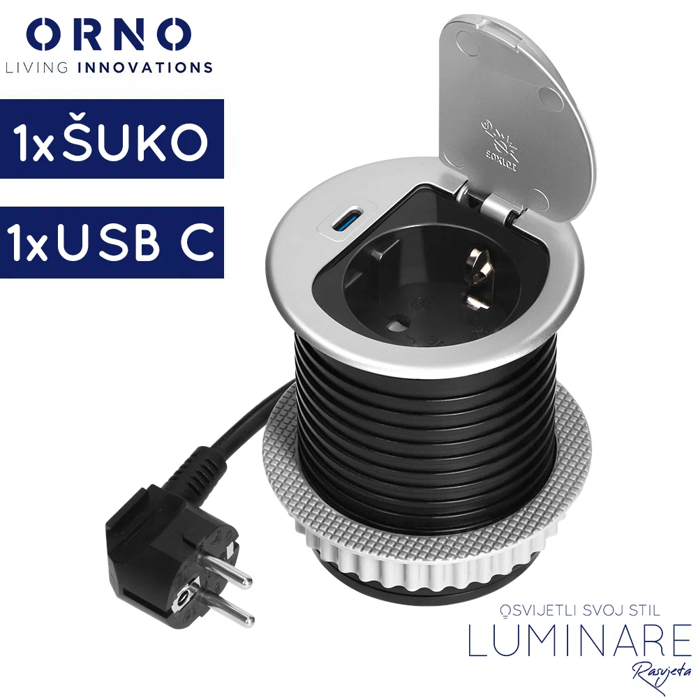 uticnica za namjestaj-punjac za mobitel-1x usb c-srebrna plitka-luminare rasvjeta