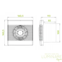 Dimenzije airRoxy pRemium kupaonskih ventilatora promjera 100mm