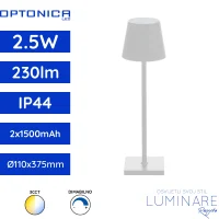 stolna led svjetiljka LED punjiva optonica bijela 2.5w 230lm 120-kut ip44 375x110x110mm 268