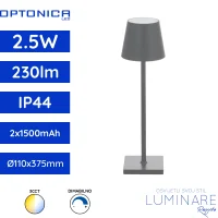 stolna led svjetiljka LED punjiva optonica siva 2.5w 230lm 120-kut ip44 375x110x110mm 269