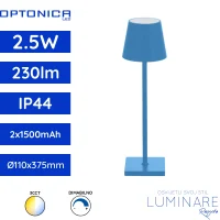 stolna led svjetiljka LED punjiva optonica plava 2.5w 230lm 120-kut ip44 375x110x110mm 270