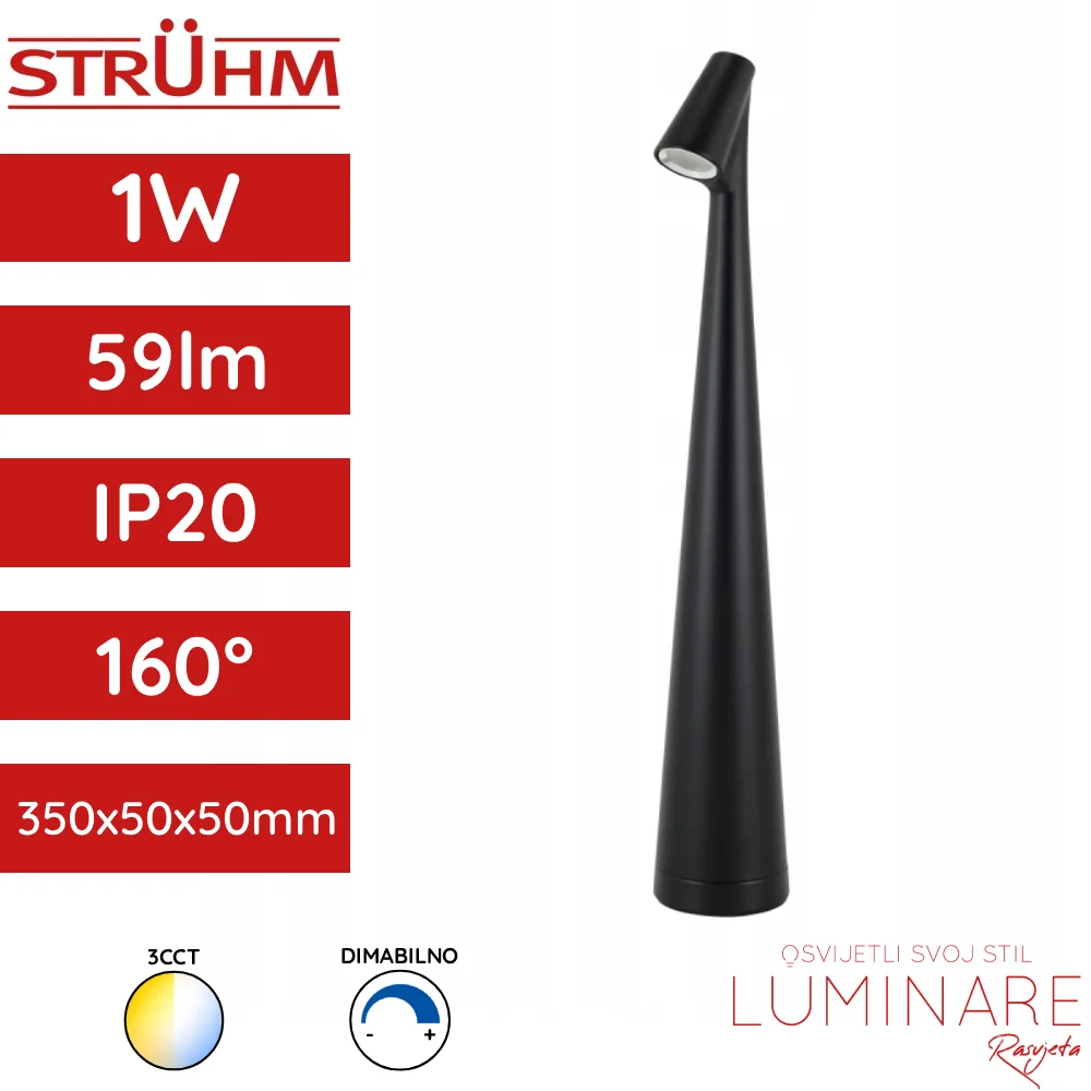 Struhm grot stolna led svjetiljka crna ip20 3CCT usb punjiva luminare rasvjeta